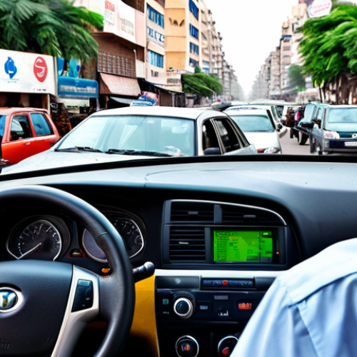 Home 25 A professional individual, in modest business casual attire, focused behind the steering wheel of a car. Through the windshield, a dynamic, bustling street scene in Dakar is visible, filled with various fully clothed pedestrians, taxis, and motorcycles, all moving with a hidden, intricate logic. The scene conveys controlled flow amidst apparent chaos, highlighting the vibrant energy of the city. Professional dress, safe for work, appropriate content, fully clothed, perfect anatomy, correct proportions, natural pose, well-formed hands, natural body proportions, professional photography, high quality, detailed, realistic.