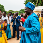 **

"A Senegalese wedding celebration, fully clothed guests dancing and singing, traditional music playing, bright and colorful fabrics, appropriate attire, outdoor setting, safe for work, perfect anatomy, natural proportions, family-friendly event, professional photography, high quality."

**