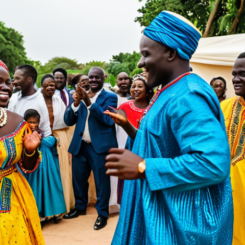 Home 24 **
"A Senegalese wedding celebration, fully clothed guests dancing and singing, traditional music playing, bright and colorful fabrics, appropriate attire, outdoor setting, safe for work, perfect anatomy, natural proportions, family-friendly event, professional photography, high quality."
**