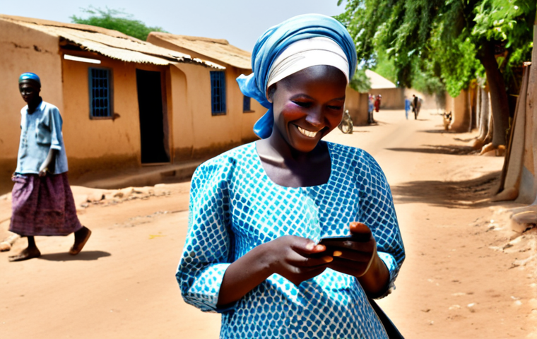 Mobile Banking in Rural Senegal**

"A fully clothed Senegalese woman in modest, traditional clothing uses a mobile phone in a rural village setting in Senegal. She is smiling and appears to be successfully completing a transaction. Background shows a typical village scene with modest homes and local people. Safe for work, appropriate content, perfect anatomy, natural proportions, professional photography, family-friendly, high quality."

**