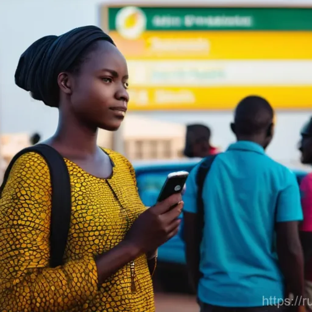 세네갈에서 전화카드 구입 방법 - **Prompt:** A female traveler, appearing to be in her late 20s to early 30s, stands just outside the...