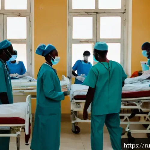 Home 30 세네갈에서 의료 시스템 - A busy public hospital scene in Dakar, Senegal, showing diverse medical staff including doctors and ...
