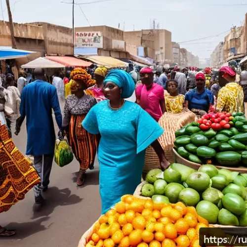 Home 17 세네갈의 인구 구성 - A vibrant street scene in Dakar, Senegal, showcasing a diverse group of Wolof traders and entreprene...