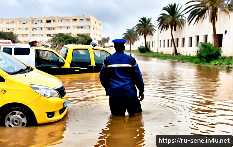 Home 17 세네갈의 주요 사건사고 - Photorealistic news-style scene in Dakar, Senegal after severe seasonal flooding, emergency responde...